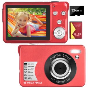 niubb digital camera, vologging camera 48mp 2.7k with 16x digital zoom compact camera with 32 gb sd card and 1 battery (red) (dc014r)