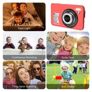 NIUBB Digital Camera, Vologging Camera 48MP 2.7K with 16X Digital Zoom Compact Camera with 32 GB SD Card and 1 Battery (Red) (DC014R)