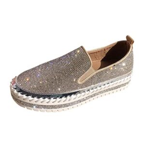 Slip On Flats Shoes for Women Ladies Fashion Platform Glitter Sequin Comfortable Loafers Casual Fitness Sneakers Outdoor Leisure Dressy Pumps Walking Shoes for Wedding Party Travel Beach