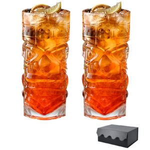 bpfy 2 pack 14oz hawaiian tiki glasses for cocktails, lemonade, ice tea, mixed drinks, modern bar tiki cups tiki mugs, cocktails glasses gift sets