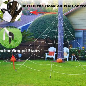 AOGU 200" Halloween Spider Web + 78" Giant Spider Decorations Fake Spider with Triangular Huge Spider Web for Indoor Outdoor Garden Yard Home Party Haunted House Decor