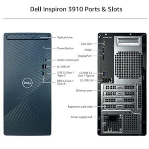 Dell Inspiron 3910 Desktop Computer - 12th Gen Intel Core i5-12400 6-Core up to 4.40 GHz Processor, 8GB RAM, 256GB NVMe SSD, Intel UHD Graphics 730, DVD Burner, Windows 11 Pro, Mist Blue