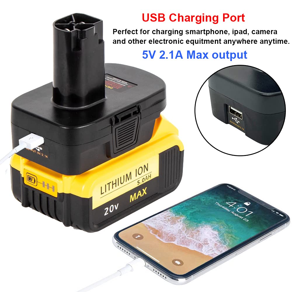 Battery Adapter for Craftsman C3 19.2 Volt Lithium Cordless Tool, Convert for DeWalt 20V &for Milwaukee 18V M18 Lithium Battery to Craftsman 19.2V Ni-MH Lithium Battery Converter, w/ USB Charge Port