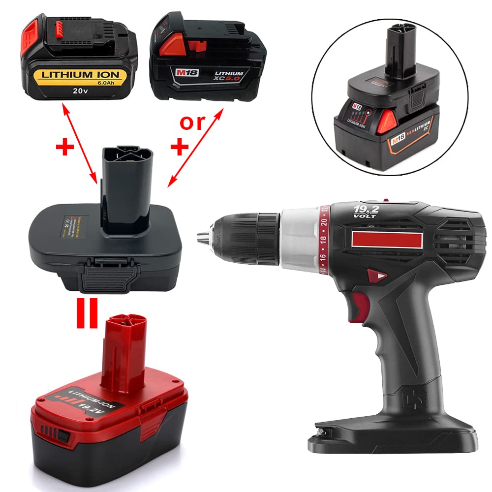 Battery Adapter for Craftsman C3 19.2 Volt Lithium Cordless Tool, Convert for DeWalt 20V &for Milwaukee 18V M18 Lithium Battery to Craftsman 19.2V Ni-MH Lithium Battery Converter, w/ USB Charge Port