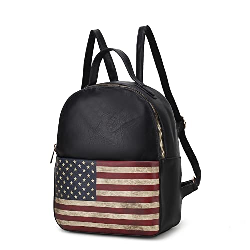 MKF Collection American Flag Backpack for Women, Vegan Leather Patriotic Bookbag Top-Handle American Pride Travel Daypack