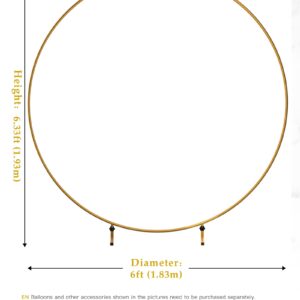 YALLOVE Round Backdrop Stand, 6ft Circle Balloon Arch Frame, Large Size Gold Wedding Arch for Quick Party Decoration