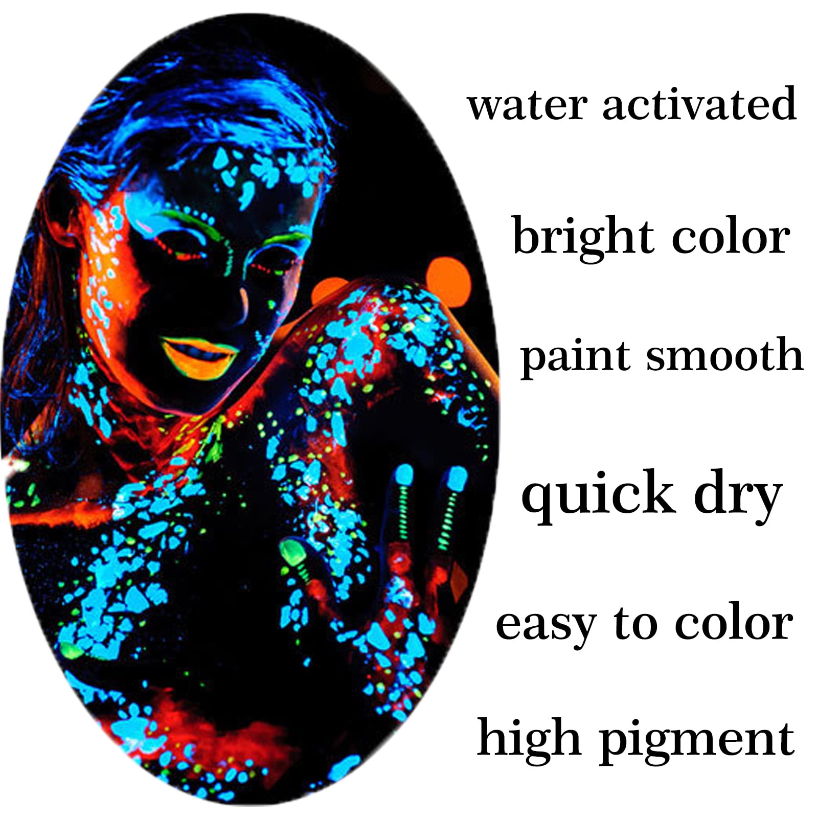 MEICOLY Glow UV Blacklight Face Paint, 8 Bright Colors Neon Fluorescent Body Painting Palette,Water Activated Eyeliner,Water Based Glow In The Dark Party Halloween Washable for Kids Adult Body Paint