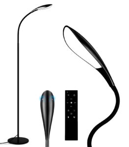 outon led floor lamp, 12w 1080lm, dimmable adjustable gooseneck standing lamp with 4 color temperature, remote & touch control, 1h timer, memory function for reading living room bedroom office (black)