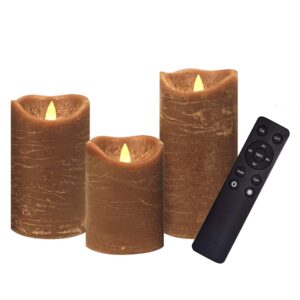 izan 3 pack real wax flameless candles battery operated led pillar flickering realistic electric candle gift sets with remote control and cycling 24 hours timer 3”d x 4" 5" 6" h (purple)