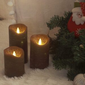 iZAN 3 Pack Real Wax Flameless Candles Battery Operated LED Pillar Flickering Realistic Electric Candle Gift Sets with Remote Control and Cycling 24 Hours Timer 3”D X 4" 5" 6" H (Purple)
