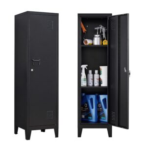 ichenggd metal cabinet, 54" h home office storage lockers, vertical steel storage cabinet with locking door and 2 adjustable shelves, small metal locker cabinets (black)