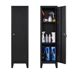 iCHENGGD Metal Cabinet, 54" H Home Office Storage Lockers, Vertical Steel Storage Cabinet with Locking Door and 2 Adjustable Shelves, Small Metal Locker Cabinets (Black)