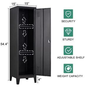 iCHENGGD Metal Cabinet, 54" H Home Office Storage Lockers, Vertical Steel Storage Cabinet with Locking Door and 2 Adjustable Shelves, Small Metal Locker Cabinets (Black)