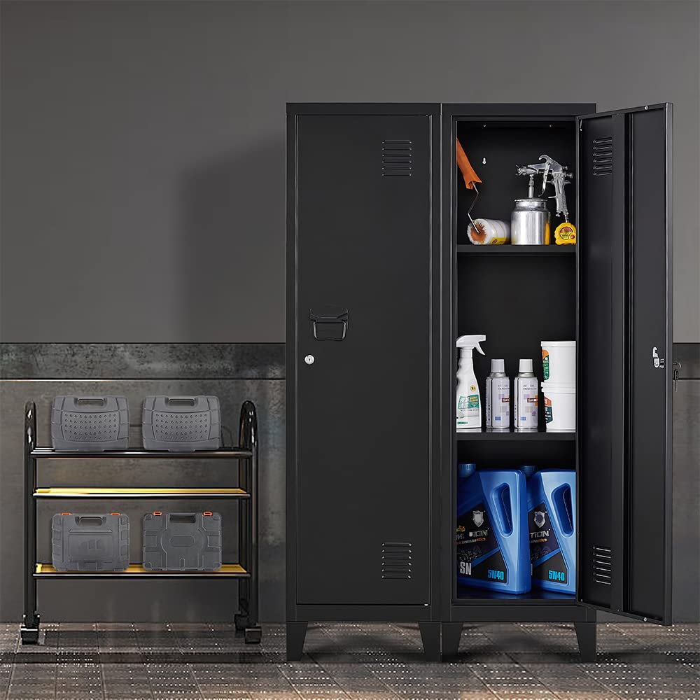 iCHENGGD Metal Cabinet, 54" H Home Office Storage Lockers, Vertical Steel Storage Cabinet with Locking Door and 2 Adjustable Shelves, Small Metal Locker Cabinets (Black)