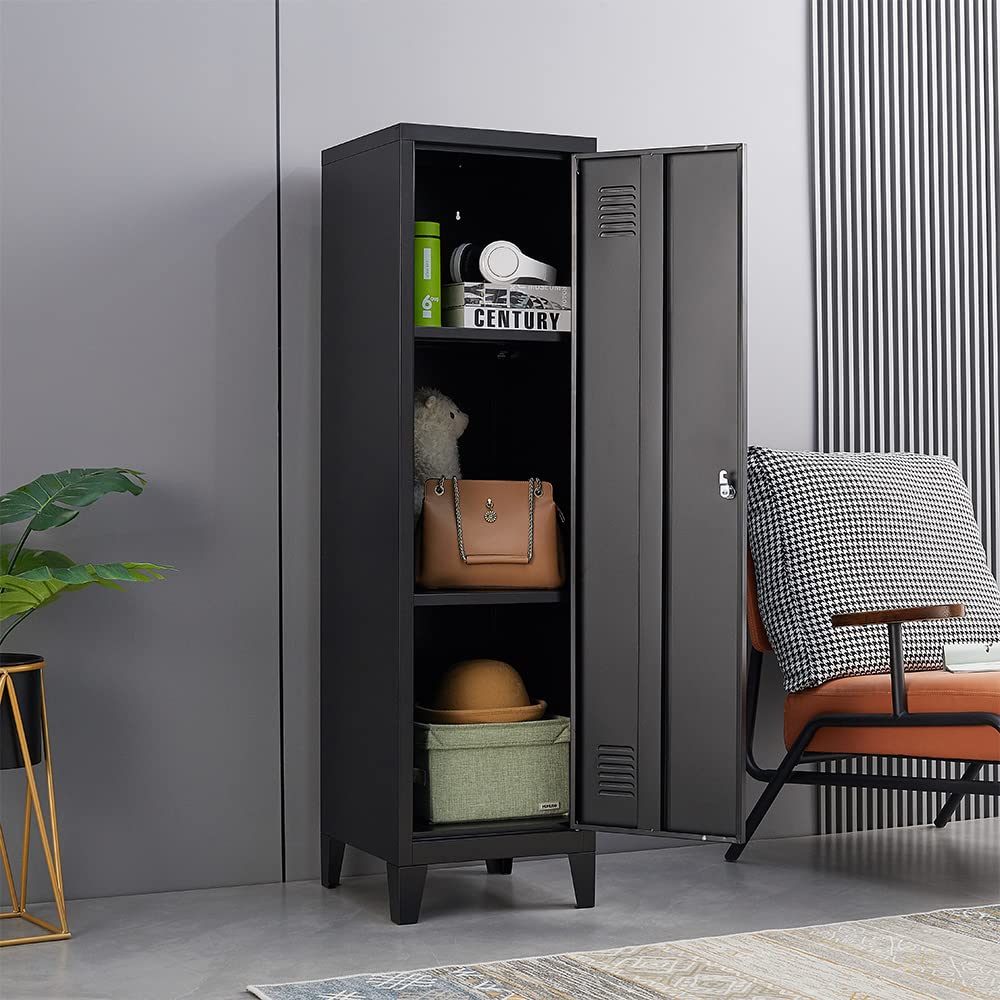 iCHENGGD Metal Cabinet, 54" H Home Office Storage Lockers, Vertical Steel Storage Cabinet with Locking Door and 2 Adjustable Shelves, Small Metal Locker Cabinets (Black)