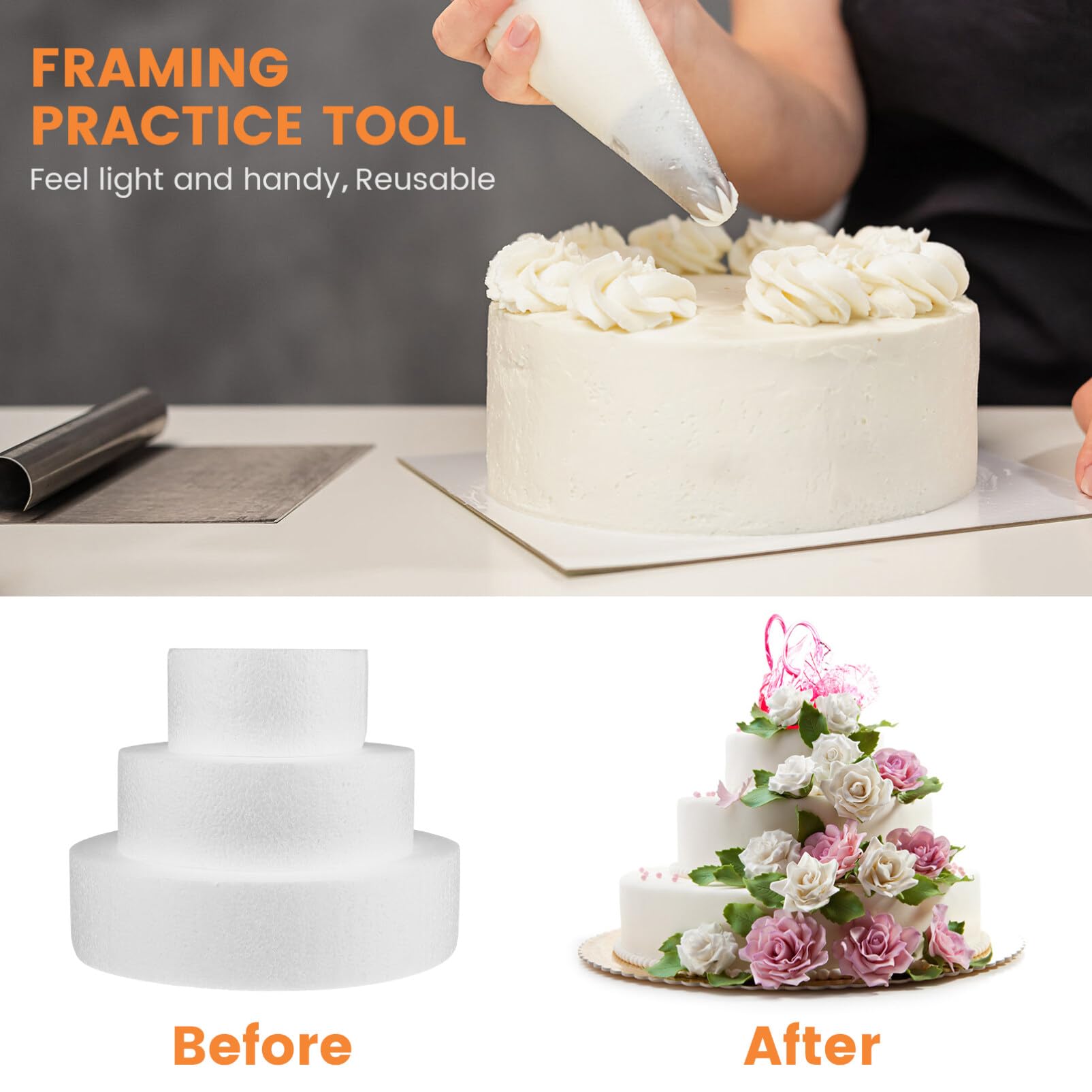 Foam Circles Cake Dummies Round Foam Fake Cake Models Mini Cake Set for Wedding Display Arts Practice Cake Practice Foam Mould Circle Cake 3 Tiers