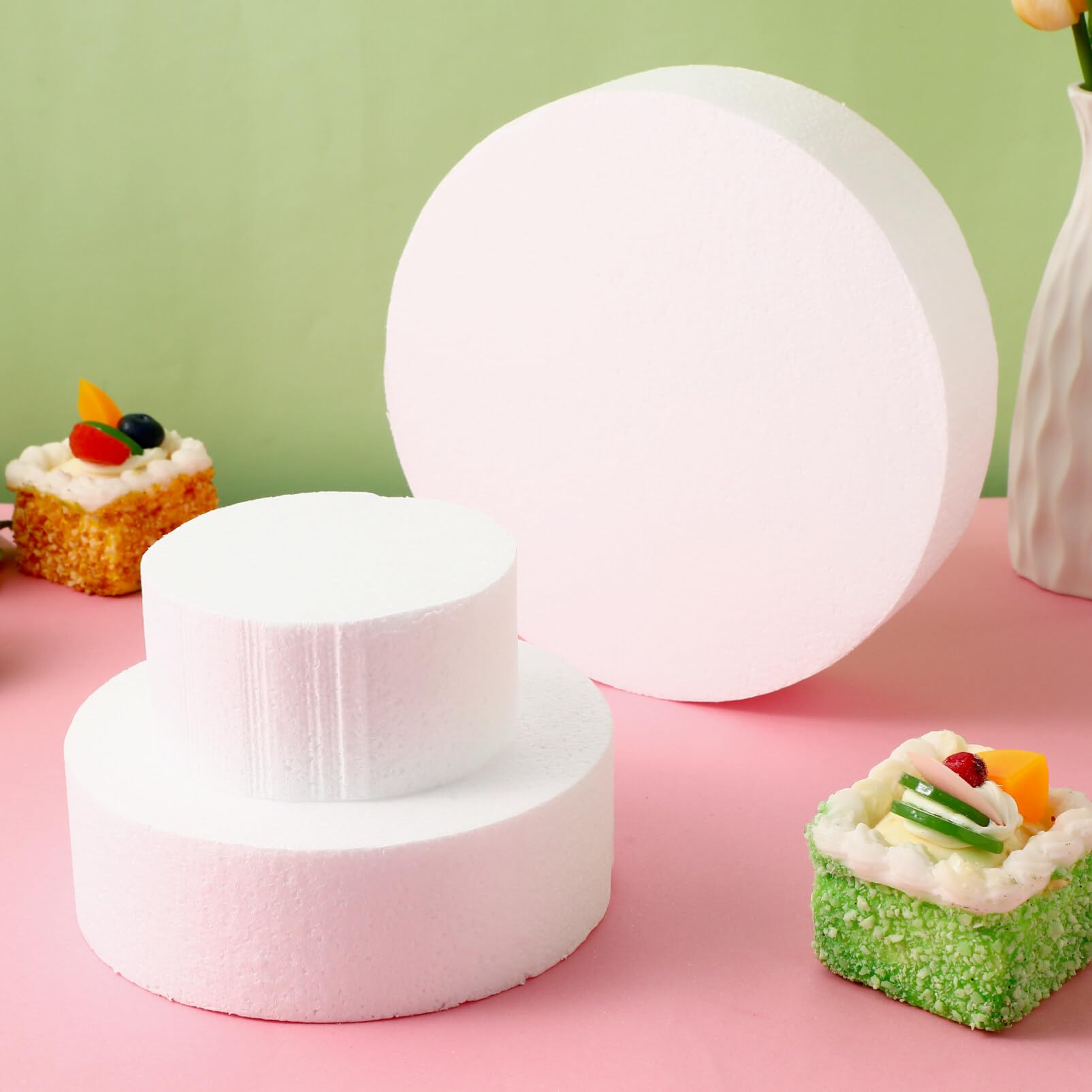 Foam Circles Cake Dummies Round Foam Fake Cake Models Mini Cake Set for Wedding Display Arts Practice Cake Practice Foam Mould Circle Cake 3 Tiers