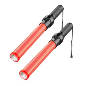 roadhero 2 pack traffic wand, 16 inch led traffic control wands with 3 flashing modes, air marshaling signal wand plus white led on tip for airport, parking, car directing