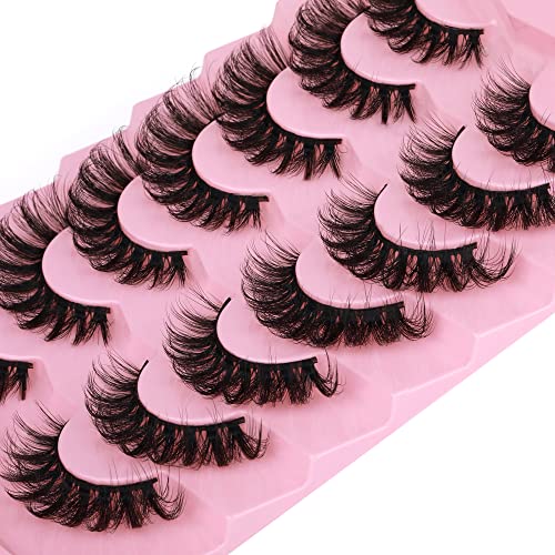 JIMIRE Mink Lashes Fluffy Cat Eye Lashes Wispy 6D Volume False Eyelashes that Look Like Extensions Thick Soft Curly Fake Lashes 7 Pairs Pack