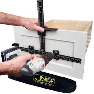 jnb pro precision aluminum cabinet hardware jig tool - enhanced drill guide for knobs, pulls, and handles installation - adjustable, durable, and user-friendly template for doors & drawers