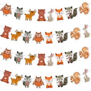 4 pcs woodland animals banner assembled forest animal bunting banner wild creature kids birthday party supplies for baby shower decoration