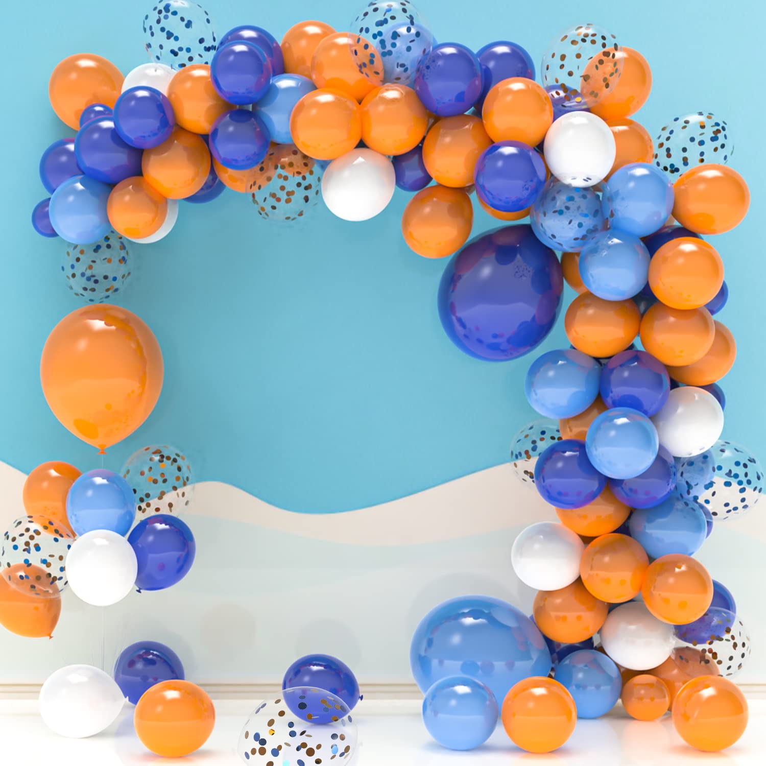 Labeol 127pcs Blue and Orange Balloons Garland Kit Balloon Arch Coffetti Balloons 18/12/10/5 Inch Balloons for Boys Girls Birthday Party Decoration Supplies Baby Shower