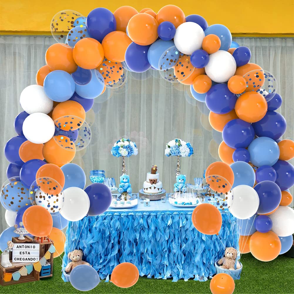 Labeol 127pcs Blue and Orange Balloons Garland Kit Balloon Arch Coffetti Balloons 18/12/10/5 Inch Balloons for Boys Girls Birthday Party Decoration Supplies Baby Shower