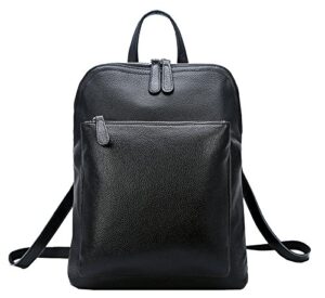 heshe leather backpack designer purse for women fashion ladies travel college shoulder bag (black-top grain leather-t014)