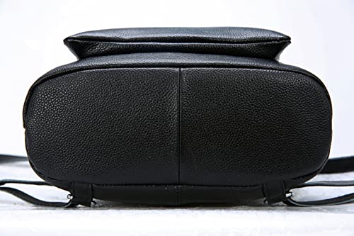 HESHE Leather Backpack Designer Purse for Women Fashion Ladies Travel College Shoulder Bag (Black-Top Grain Leather-T014)