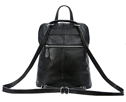 HESHE Leather Backpack Designer Purse for Women Fashion Ladies Travel College Shoulder Bag (Black-Top Grain Leather-T014)