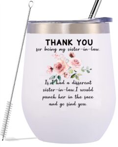 geanhil christmas birthday mothers day gifts for sister in law-sister in law gifts for women-thank you gift for sister in law-12oz tumbler coffee mug cup-thank you for being my sister in law