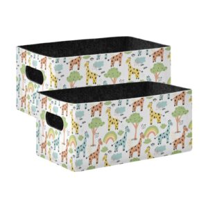 zoo animal giraffe storage basket bins set (2pcs) felt collapsible storage bins with fabric rectangle baskets for organizing for office bedroom closet babies nursery toys dvd laundry