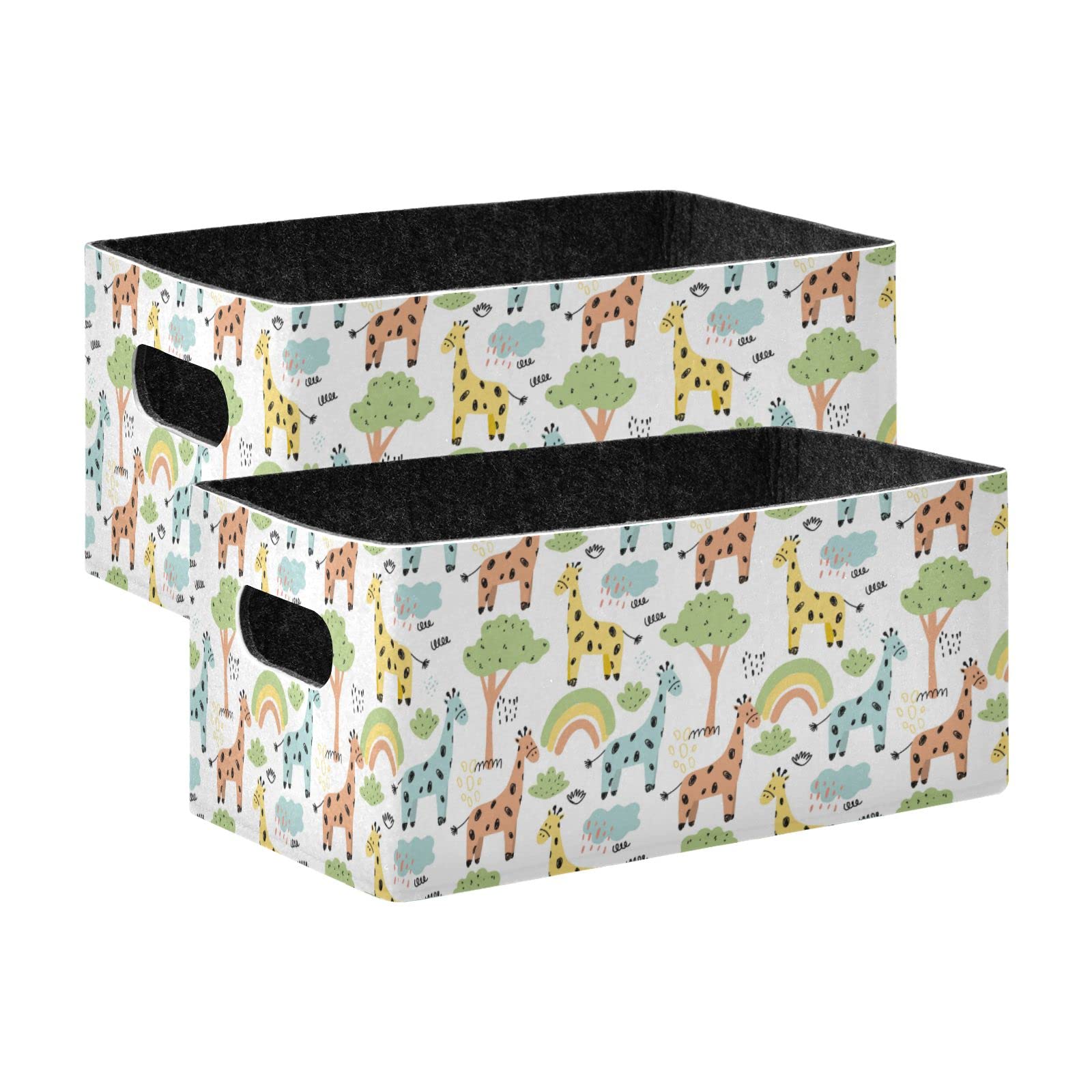 Zoo Animal Giraffe Storage Basket Bins Set (2pcs) Felt Collapsible Storage Bins with Fabric Rectangle Baskets for Organizing for Office Bedroom Closet Babies Nursery Toys DVD Laundry