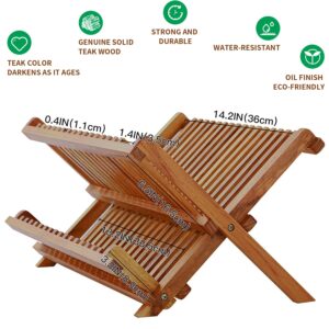 Utoplike Teak Collapsible 2 Tier Rack Dish Drying Rack and 2 Tier Standing Shower Organizer Caddy Corner with Handle