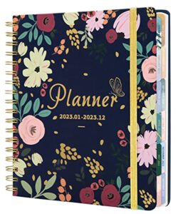 2023 planner - weekly & monthly planner 2023 with stickers, dated jan 2023 - dec 2023, 8.9" x 9.3", 12 month hardcover planner for women, daily spiral agenda with tabs, laminated dividers, flower