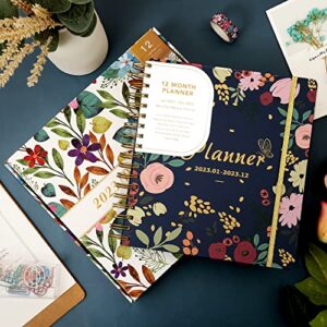 2023 Planner - Weekly & Monthly Planner 2023 with Stickers, Dated Jan 2023 - Dec 2023, 8.9" x 9.3", 12 Month Hardcover Planner for Women, Daily Spiral Agenda with Tabs, Laminated Dividers, Flower