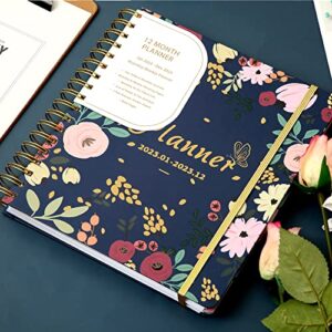 2023 Planner - Weekly & Monthly Planner 2023 with Stickers, Dated Jan 2023 - Dec 2023, 8.9" x 9.3", 12 Month Hardcover Planner for Women, Daily Spiral Agenda with Tabs, Laminated Dividers, Flower