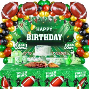 130 pcs football party decorations football birthday party decorations include football tablecloth foil balloons and football banner sports themed party supplies football party for boys birthday