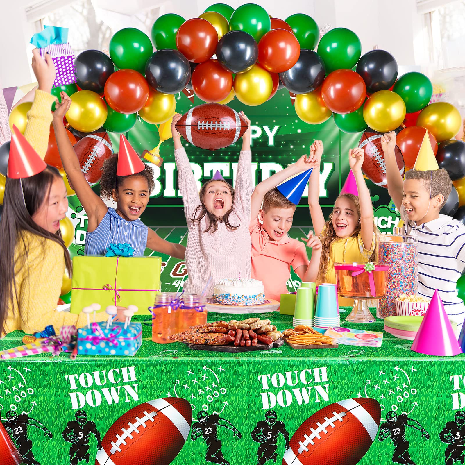 130 Pcs Football Party Decorations Football Birthday Party Decorations Include Football Tablecloth Foil Balloons and Football Banner Sports Themed Party Supplies Football Party for Boys Birthday