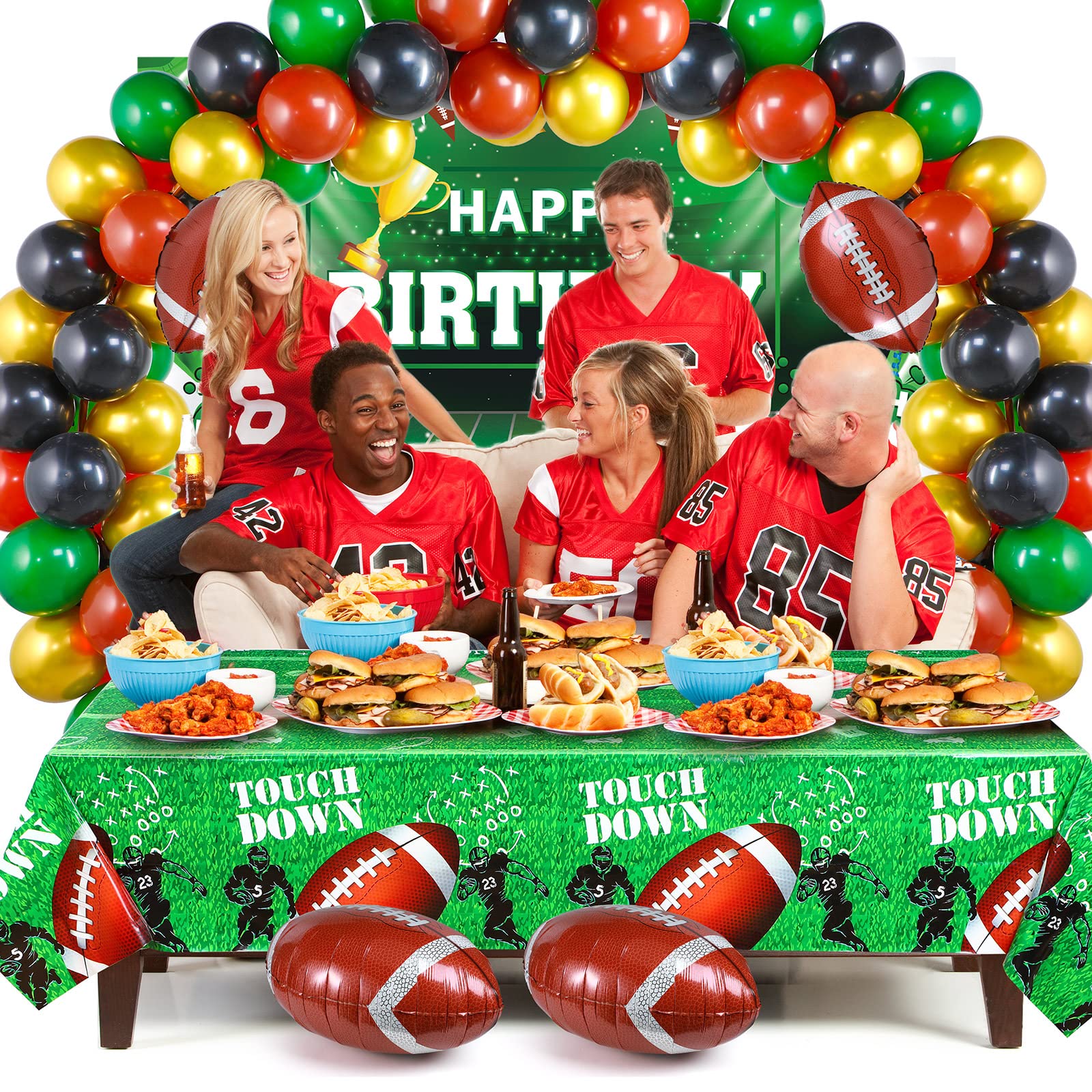 130 Pcs Football Party Decorations Football Birthday Party Decorations Include Football Tablecloth Foil Balloons and Football Banner Sports Themed Party Supplies Football Party for Boys Birthday