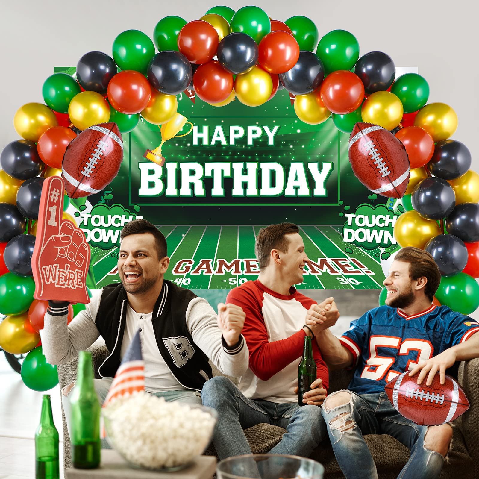 130 Pcs Football Party Decorations Football Birthday Party Decorations Include Football Tablecloth Foil Balloons and Football Banner Sports Themed Party Supplies Football Party for Boys Birthday