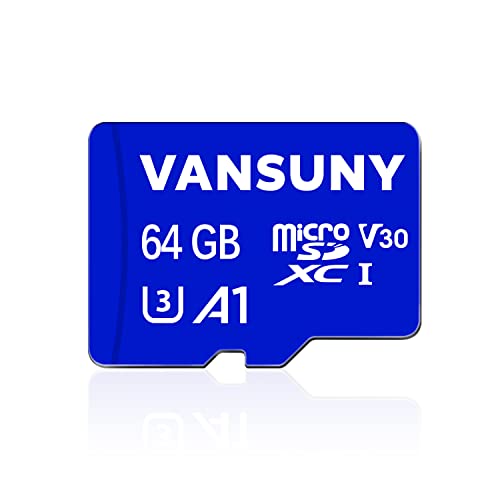 Vansuny Micro SD Card 64GB microSDXC Memory Card with SD Adapter A1 App Performance V30 4K Video Recording C10 U3 Micro SD for Phone, Security Camera, Dash Cam, Action Camera