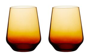 vintage amber wine glasses set of 2 16.5 oz - unique stem colored burgundy goblet glass - premium stemmed orange bordeaux glass for any special occasion