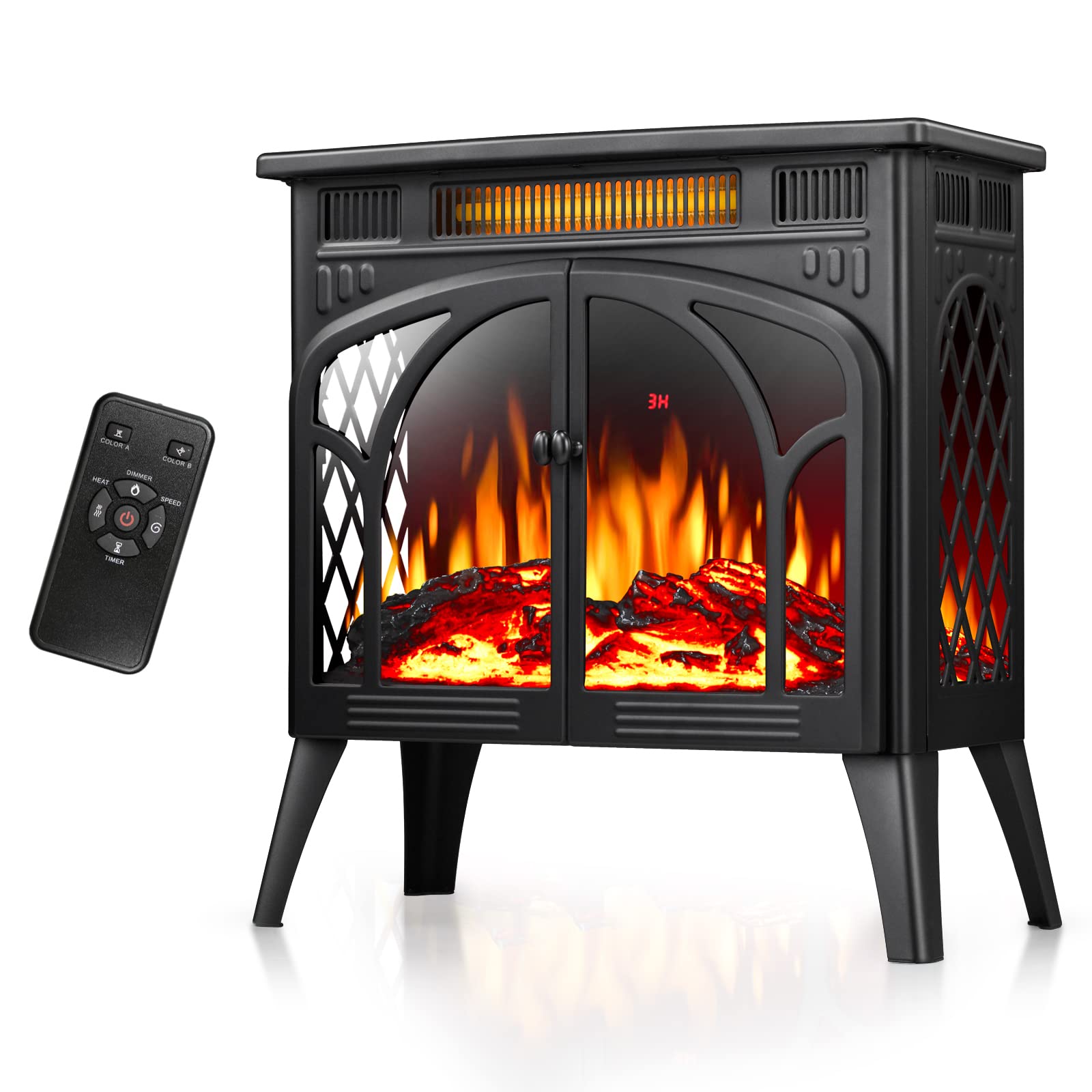 Antarctic Star Electric Fireplace Stove Heater, 3D Infrared Fireplace, 5100BTU MAX 1500W,All-Metal Design,Adjustable Brightness,Portable,Overheating Protection,Remote,Timer,ETL Certified,Black…