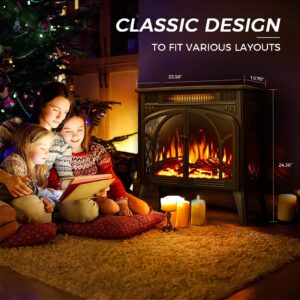 Antarctic Star Electric Fireplace Stove Heater, 3D Infrared Fireplace, 5100BTU MAX 1500W,All-Metal Design,Adjustable Brightness,Portable,Overheating Protection,Remote,Timer,ETL Certified,Black…