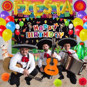 Cinco De Mayo Decorations Mexican Party Birthday Supplies for Boys Girls Adult- Happy Birthday Backdrop Fiesta Balloons for Fiesta Party Decorations