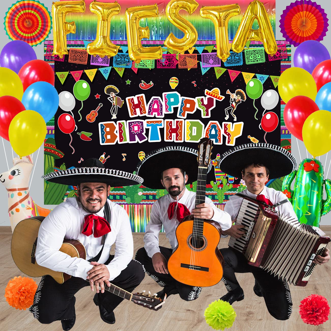 Cinco De Mayo Decorations Mexican Party Birthday Supplies for Boys Girls Adult- Happy Birthday Backdrop Fiesta Balloons for Fiesta Party Decorations