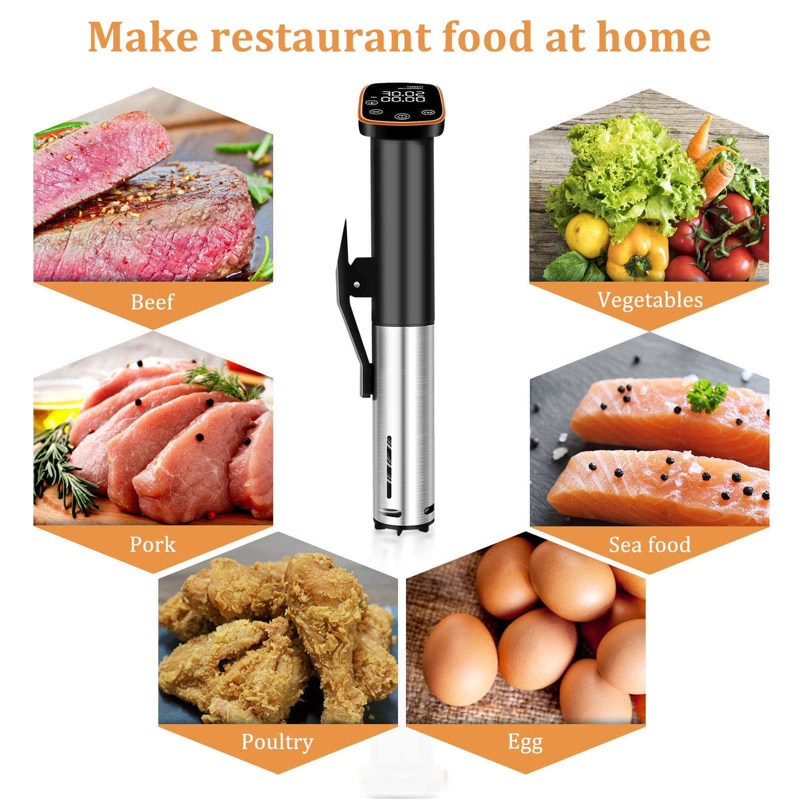 Sixfivsevn Sous Vide Cooker, Sous Vide Machine 1100 W, Immersion Circulator Precisional Cooker with Touch Control, Accurate Temperature, Ultra-quiet, IPX7 Waterproof, Fast Heating and Time Control