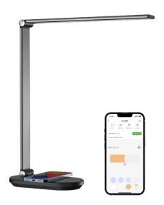 vocolinc led desk lamps for home office, voice control desk light with multiple lighting modes, stepless dimming, table light with app control, wireless charger, work with alexa siri google