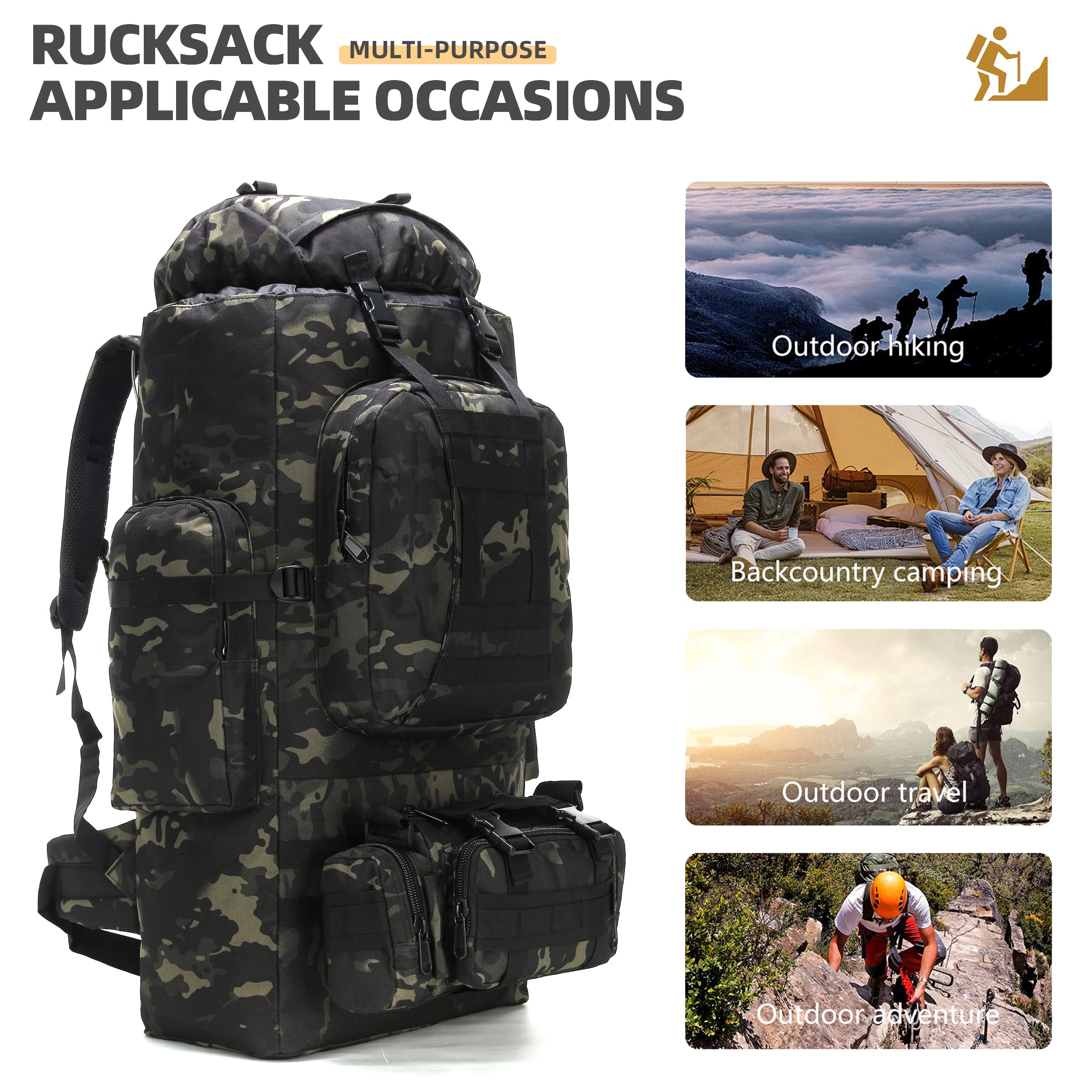 King'sGuard 100L Camping Hiking Backpack Molle Rucksack Military Camping Backpacking Daypack